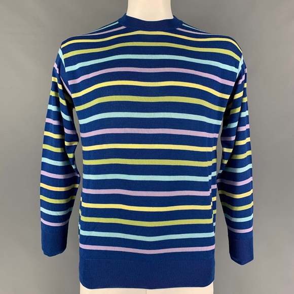 GENE MEYER Other - GENE MEYER Blue Yellow Stripe Cotton Blend Crew-Neck Pullover